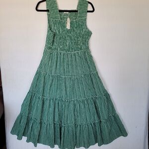 NWT MARIGOLD Maxi Dress Size S Tiered Gingham Green White Cottagecore Boho Twee